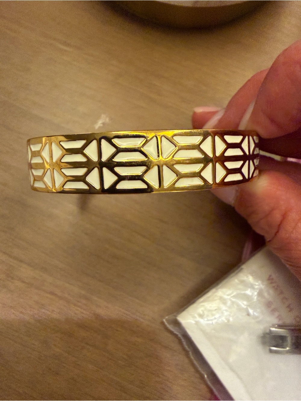 Stella & Dot Gold and White Geometric Enamel Bracelet - Picture 5 of 5